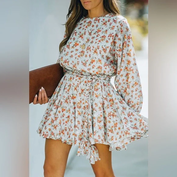 Vici | Dresses | Vici Long Sleeve Floral Tie Waist Mini Dress | Poshmark